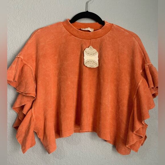 Altar'd State Tops - NEW Altar’d State “Dusted Clay” Flutter Sleeve Waffle Knit Crop Top Tee- Small
